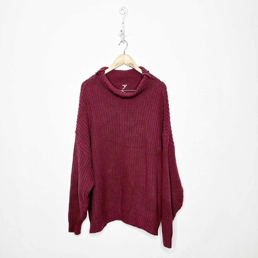 FREE PEOPLE Swim Too Deep Turtleneck Oversized Pullover Sweater MAROON womens M
